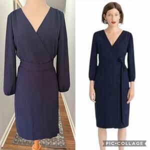 J. Crew Crepe Navy 365 Wrap Dress US Size 6 New With Tags Lined